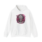 Grim Tombstone Hoodie – "R.I.P Patience" Skeleton Hand & Pink Roses Graphic