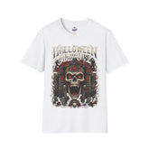 Halloween Madhouse T‑Shirt — Haunted Skull & Mansion Graphic