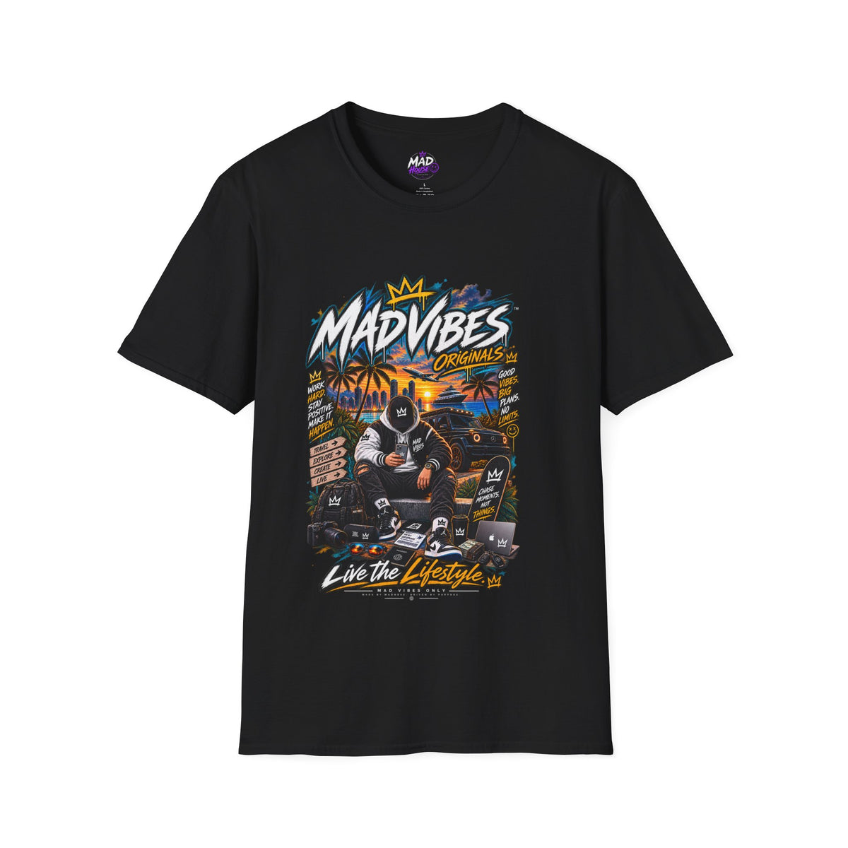 Mad Vibes Graphic T-Shirt — Retro Palm Sunset Streetwear